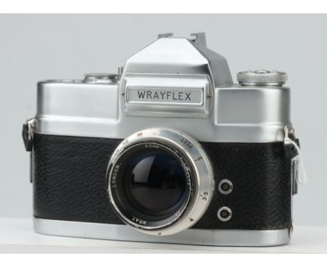 A Wray Wrayflex II Camera, with Wray Unilite f/2 50mm lens, body, G-VG, shutter working, lens, G-VG, some light cleaning mark