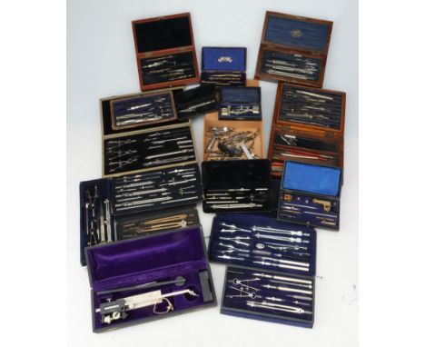 A Large Collection of Drawing Instruments, comprising of a set by Lotter in a leatherette case, a set by Lotter in a wooden c