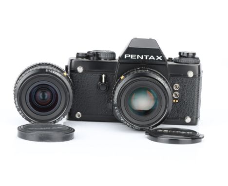 A Pentax LX SLR Camera, black, with Pentax-A f/1.7 50mm lens, body, G-VG, shutter working, lens, VG, some very light internal