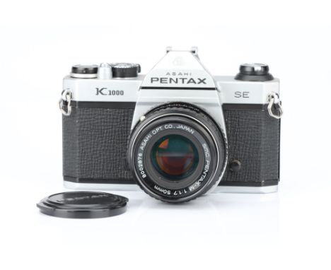 A Pentax K1000 SE SLR Camera, special edition, chrome, with Pentax-M f/1.7 50mm lens, body, G, shutter working, lens, VG