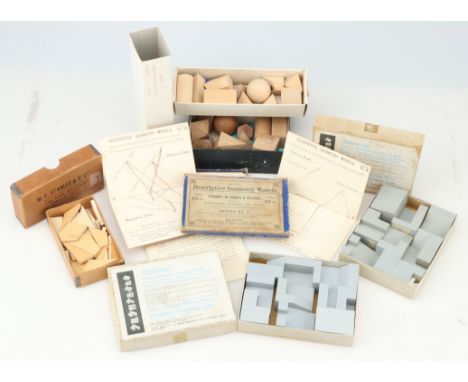 Solid Geometry Models etc. The Pupils Own' set in beech, 11 models in card case, a Helix set, in beech, 11 models, two sets o