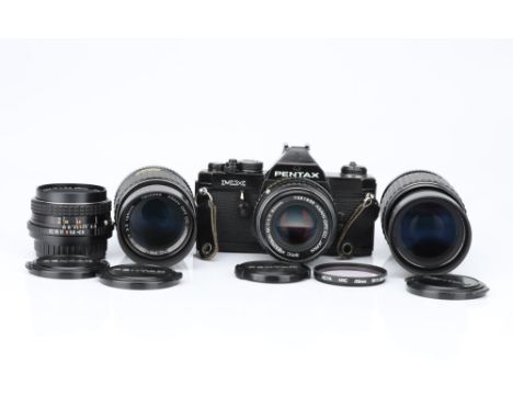 A Pentax MX SLR Camera Outfit, black, including Pentax-M f/1.7 50mm, Pentax-M f/2.8 28mm, Pentax-M f/3.5 135mm and Pentax-M Z