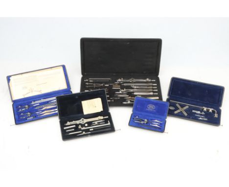 Elliptic Trammel and other Drawing Instruments by Lotter, cased trammel with a large cased set, smaller set T415, parallel co