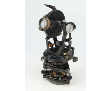 E. R. WATTS Theodolite, English, c.1960, finished in black and chrome in original mahogany case, with brass and oak tripod,