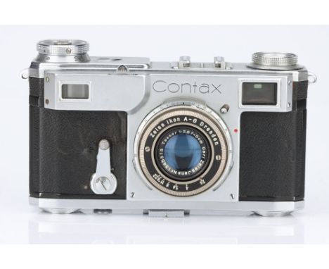 A Contax II 35mm Rangefinder Camera, chrome, serial no. K54833, body G, shutter working, together with a Carl Zeiss Jena Tess