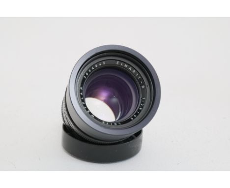 A Leitz Elmarit-R f/2.8 90mm Lens, 2-cam, black, serial no. 2094645, body, G, elements, F-G, heavy dust/fungus to the inside 