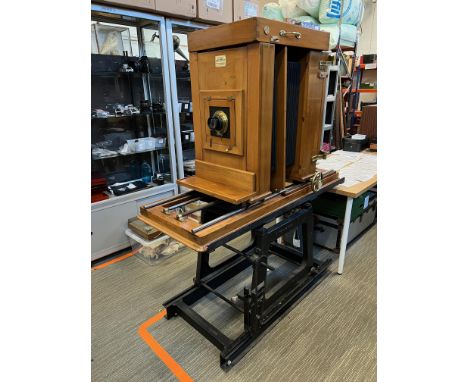 A Huge & Fine Hunter Penrose Ultra Large Format Process Camera, 16x18", mounted on a cast iron Hunter Penrose stand on rails,