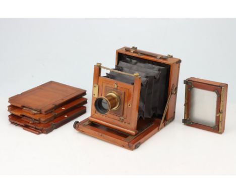 An E. H. Farrow Half Plate Mahogany Field Camera, mahogany &amp; brass, body G, missing ground glass, together with unmarked 