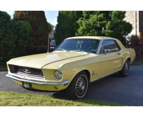 A 1968 Ford Mustang coupé 289 V8, registration number NSC 161F, chassis number 8R01C150713, engine number 8R01C150713, yellow