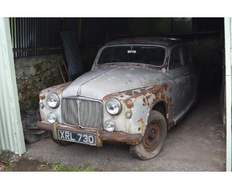 A 1957 Rover 105R project, registration number XRL 130, grey. The Rover 105R is one of the rarer Rover models with only 3540 