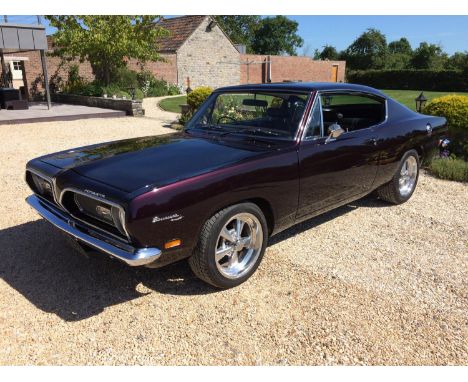 A 1969 Plymouth Barracuda fastback coupé, registration number HDS 592H, chassis number BH.29F9B273590, purple metallic. This 