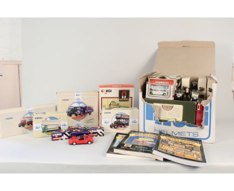 Two boxes containing a large quantity of Lledo model cars, Corgi examples and reference books