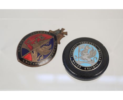 A Vintage Vauxhall enamel radiator badge and another