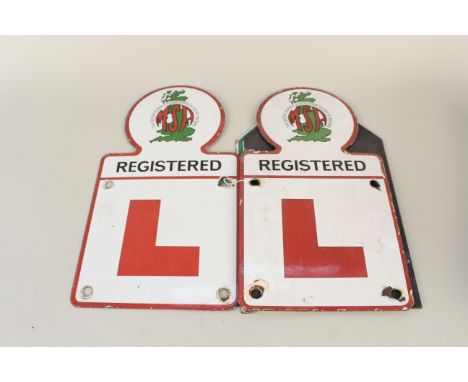A pair of MSA enamel 'L' signs and two other enamel ADI L signs