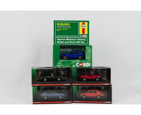 Corgi - Vanguards - Five boxed 1:43 scale diecast model vehicles. Lot includes Corgi 'Haynes' Subaru Impreza; Vanguards Limit