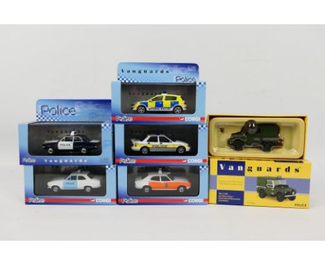 Vanguards - Six boxed Limited Edition diecast 1:43 scale 'Police' vehicles from Vanguards. Lot includes VA11102 Land Rover Se