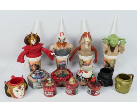 Applause - Star Wars - A collection of 8 x novelty Star Wars cups and 5 x tins of sweets. Includes C-3PO and Yoda cups. They 