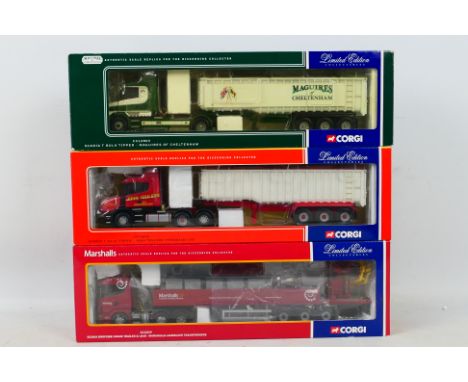 Corgi - A trio of boxed 1:50 scale Limited Edition diecast trucks from Corgi. Lot consists of Corgi CC12803 Scania T Bulk Tip