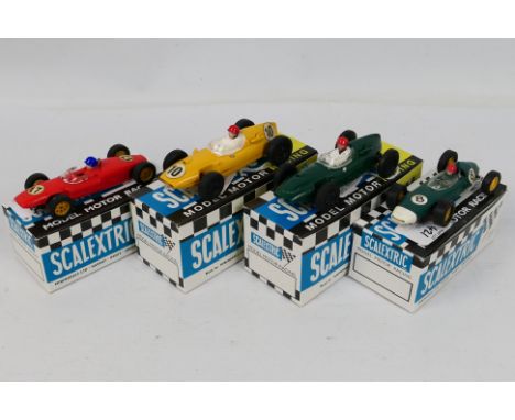 Scalextric - 4 x boxed 1960s slot cars, a BRM # C72, Lotus Junior # C67 and 2 x Cooper models # C58. They show some signs of 