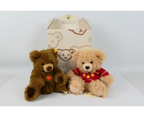 Steiff - 2 x plush Steiff bears; "Cosy Year Bear 2007" and "24" both with gold Steiff button and yellow label to ear (662522 