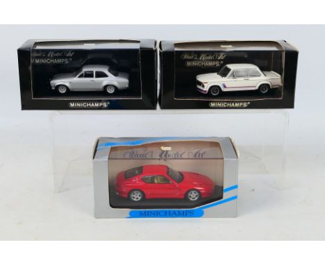 Minichamps - Three boxed diecast 1:43 scale model cars from Minichamps. Lot consists of #400688100 Ford Escort RS1600 1970; #