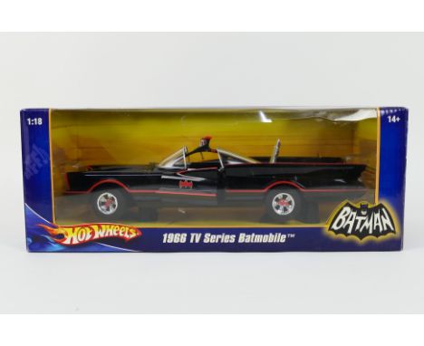 Hot Wheels - A boxed 1:18 scale die-cast Hot Wheels 1966 TV Series Batmobile vehicle - The #L2090 model appears to be missing