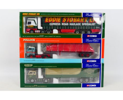 Corgi - Three boxed 1:50 scale Limited Edition diecast trucks from Corgi. Lot consists of Corgi CC13201 DAF XF Super Space Ca