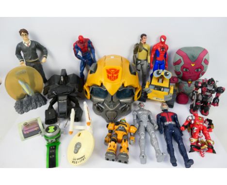 Stark Trek - Transformers - Harry Potter - Marvel - DC - Wall E. A selection of Seventeen loose figures, vehicles, helmet and