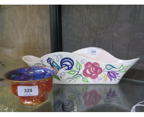 A Wedgwood lustre bowl decorated with butterflies and bees, 11.5 cm diameter, and a shaped Poole Pottery Flower bowl (2) 