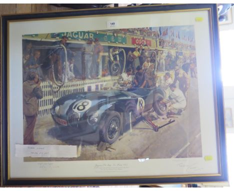 After Terence Cuneo Jaguar Pit Stop for the winning car, Le Mans 1953 Signed limited edition print signed in pencil by the ar