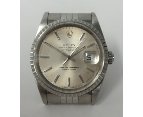 Rolex Datejust, a gents stainless steel wristwatch, Oyster Perpetual, with champagne dial, diamond cut bezel.