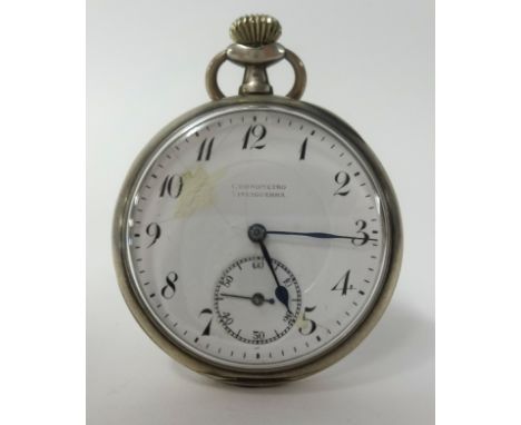 A silver open face continental pocket watch, 'Milan 1906', the dial (damaged), inscribed chronometer with sub-second dial and