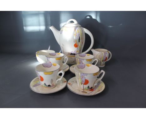 A Tams ware woodland patter coffee set - consisting of coffee pot, milk jug, sugar bowl, four cups and saucers
Condition repo