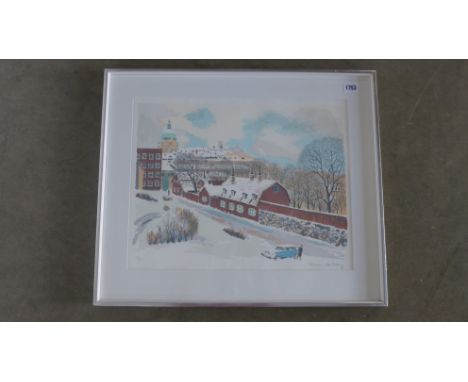 Lithograph 10/360 Bruno Karlsson - Sweden 1927- signed and dated -86, 40cm x 49cm without frame, 62cm x 53cm with frame