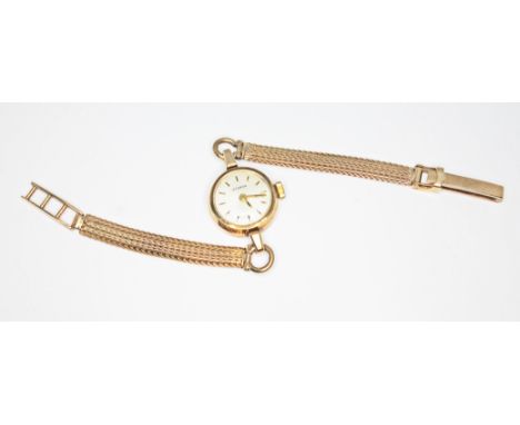 A ladies hallmarked 9ct gold Eterna wristwatch, hallmarked 9ct gold strap, gross wt. 13g.  