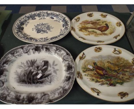 Two 19th Century Oval Meat Plates and A Pair of Broadhurst Pheasant Pattern Meat Plates.