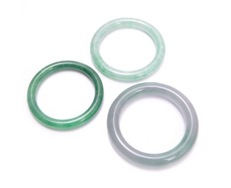 A trio of jade bangles: apple green, lavender and  icy green A: 40g 2.1in(5.3cm) B: 47g 2.1in(5.3cm) C: 80g 2.2in(5.5cm)