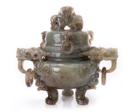 Chinese jade censer. 32.4oz H:5.75in(14.6cm) W:6in(15.2cm)