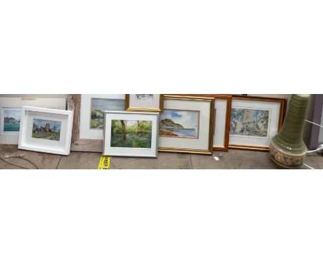 Sheila LockleyA snowy landscapeWatercolourTogether with a collection of prints and a pottery table lamp