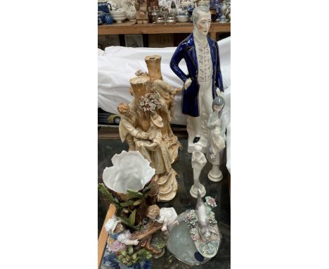 A 19th century Staffordshire large figure of Wellington, together with a Nao Figure, a Lladro figure of a cat, Japanese resin