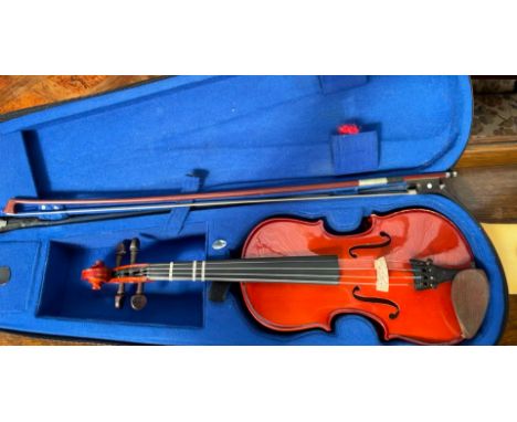 A Stentor Student I child's violin and bow, cased, 52cm long, back not including button, 31cm long