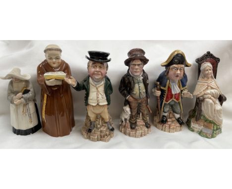 Two Royal Worcester candle snuffers including a monk and a nun, together with four Bronte candle snuffers including Samuel Pi