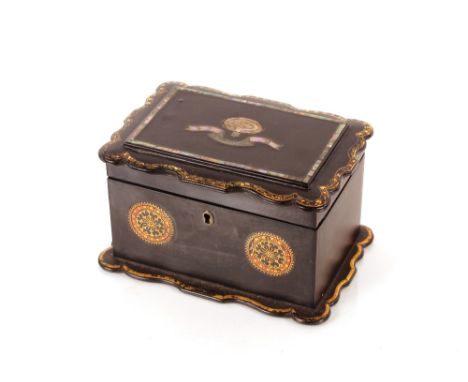 A Victorian papier mâché two compartment tea caddy,&nbsp;19.5cm wide