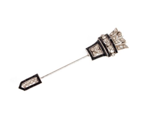 A white metal diamond set stick pin of arrow shape,&nbsp;3.8gms total weight&nbsp;