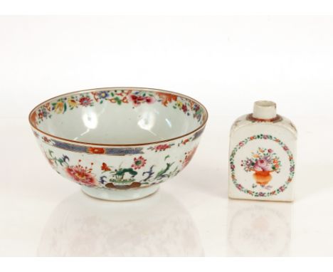 A 19th Century Chinese famille rose bowl,&nbsp;23cm dia.;&nbsp;and a famille rose tea caddy 12.5cm high (2)