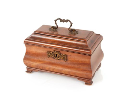 A Georgian mahogany sarcophagus&nbsp;shaped tea caddy, 22cm long AF; a Crown Staffordshire chinoiserie decorated cigarette bo