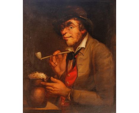 Continental school, study of man with clay pipe and foaming flagon of ale, unsigned oil on canvas, 59cm x 49cm&nbsp;