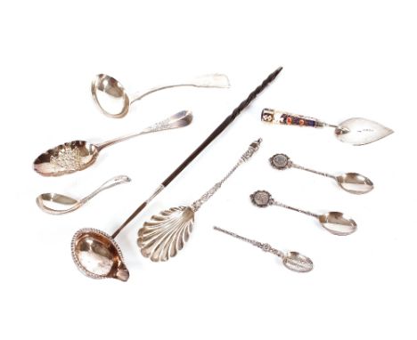 A Georgian silver toddy ladle with twist handle;&nbsp;a George IV silver caddy spoon; a Georgian silver berry spoon (marks ru