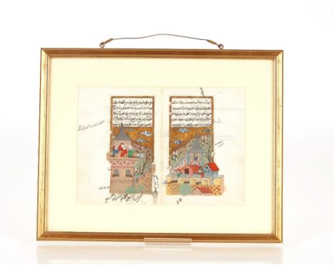 A Persian double sided manuscript,&nbsp;framed and glazed, 17cm x 24.5cm