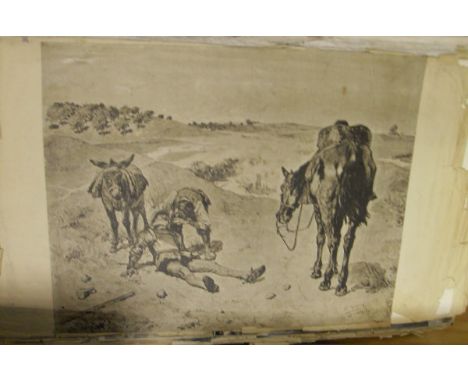 A large Victorian scrapbook containing various scraps, prints and paintings and AFTER CECIL ALDIN "The Christmas Pudding", co